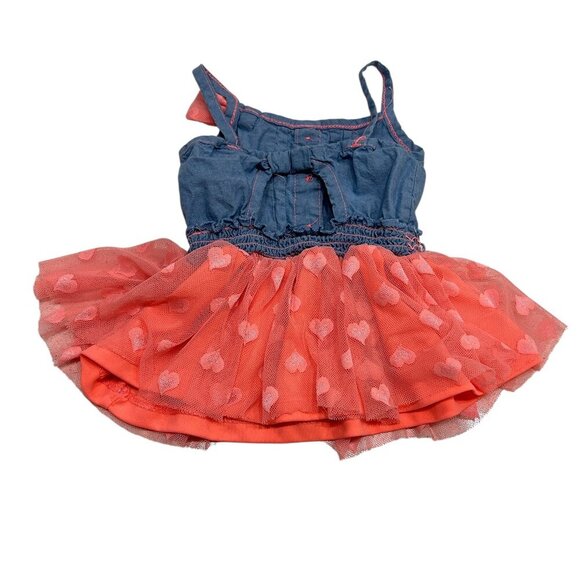 Little Lass Baby Girls’ Chambray & Pink Sheer Skirt Top | Hearts Smocked Sz 18M - Picture 2 of 9